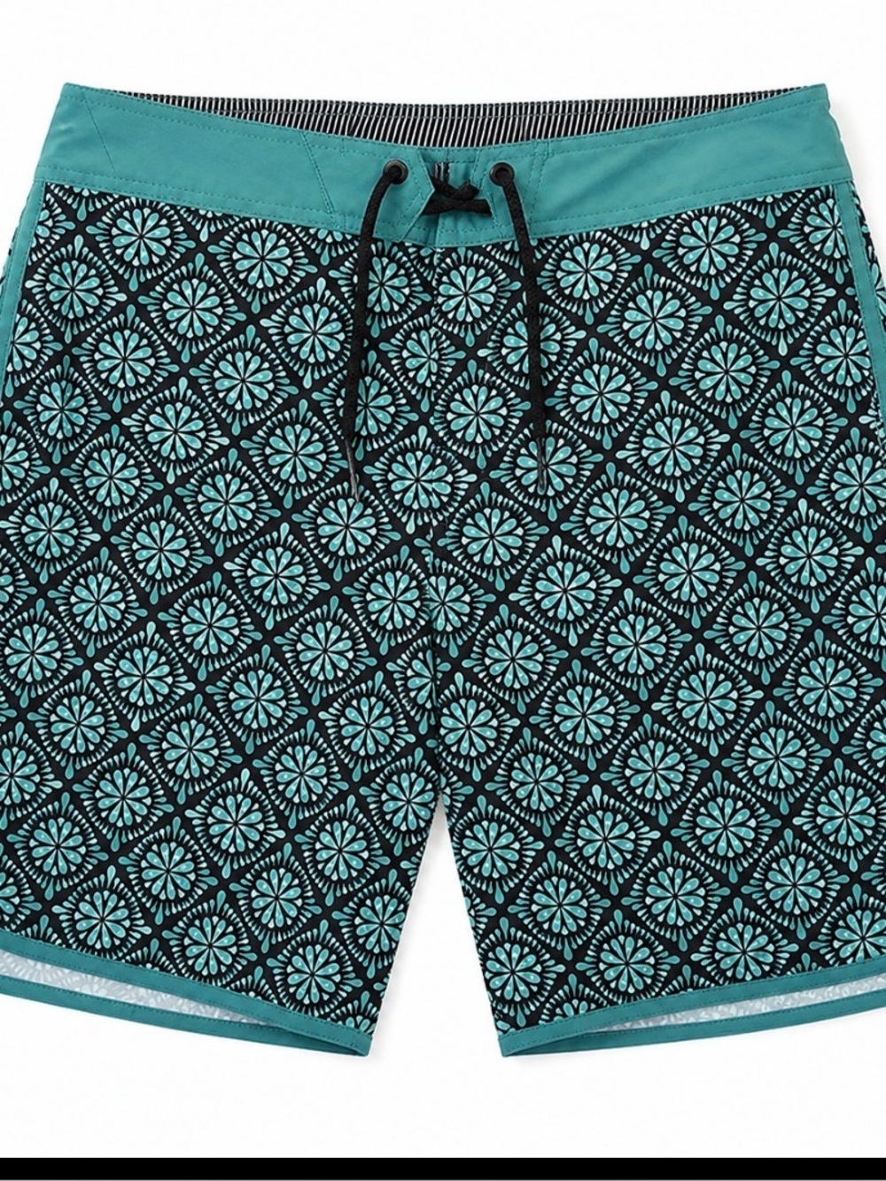 Volcom Teal and Black Geometric Board Shorts